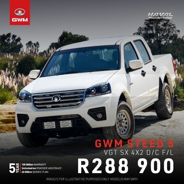 GWM Steed 5 VGT SX 4×2 D/C F/L from R288 900*